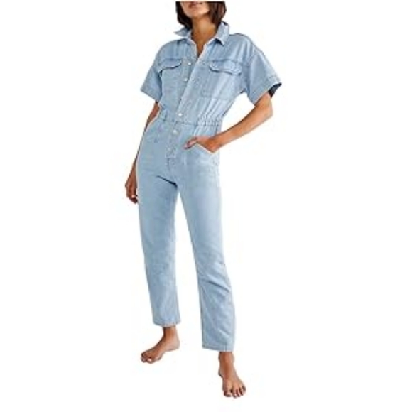 NEW! 🛍 FREE PEOPLE- Free People Marci Jumpsuit Clear Skies SM (Women's 4 - Picture 2 of 4